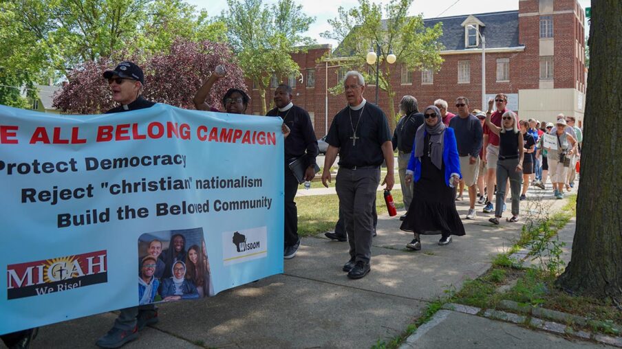 Marchers at the launch of the We All Belong campaign.