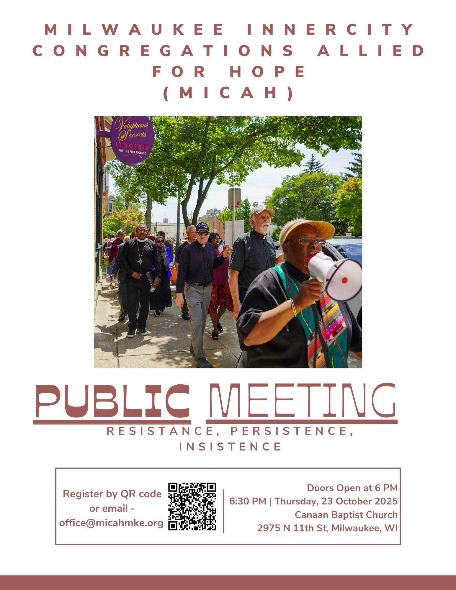 Register for the Public Meeting by QR code or email - office@micahmke.org